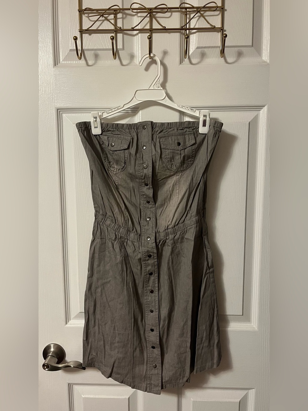 Max Rave Gray Strapless Button-Front Dress